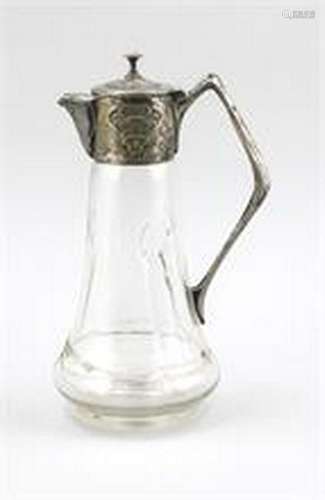 Art Nouveau carafe, around 1900, mounting plated, with