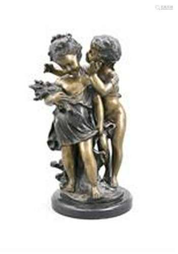 Auguste Moreau, after, figurine group of two girls,