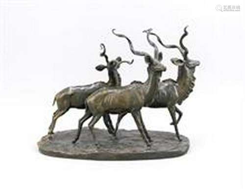 Unidentified sculptor, three antelopes on oval terraced