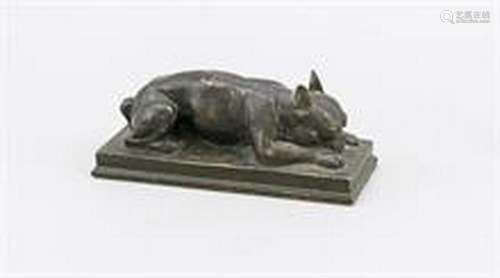 Willibald Fritsch (1876-1948), lying boxer, patinated,