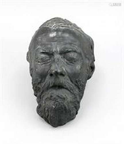 Death mask of a man with a beard, patinated bronze