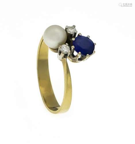 Sapphire-brilliant-pearl ring GG 585/000 with an oval