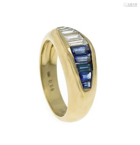 Sapphire diamond ring GG 750/000 with 5 fac. Sapphire