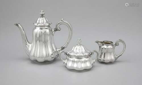 Three-piece coffee set, German, 20th cent., hallmarked