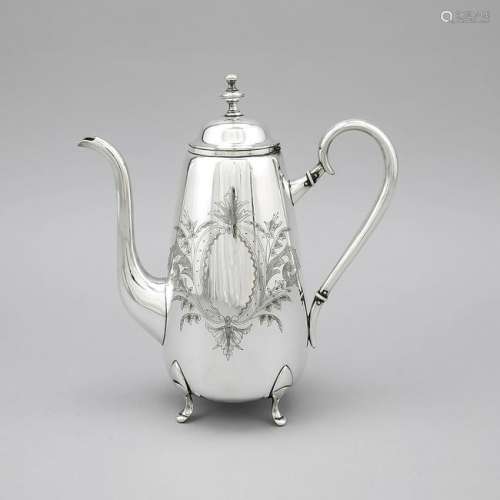 Historicism coffee pot, late 19th century, plated, on 4