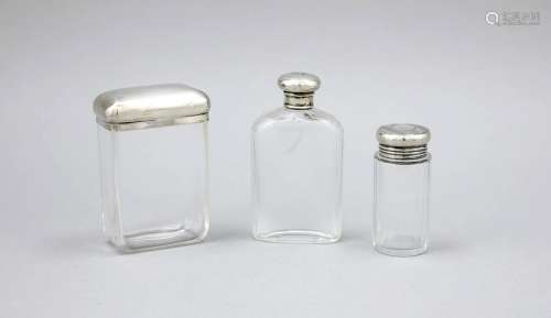 Three small bottles with silver lid mounting, 2