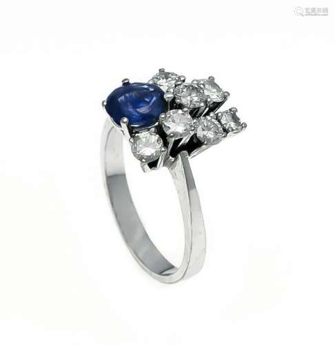 Sapphire brilliant ring WG 750/000 with a fine, oval