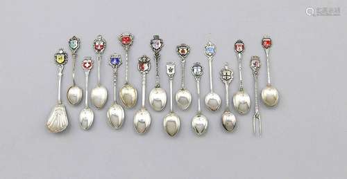 Compilation of 33 souvenir spoons, predominantly