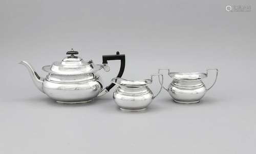 Three-piece tea service, England, 20th cent., plated,