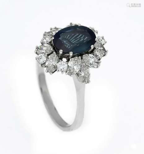 Sapphire diamond ring WG 750/000 with a natural, oval