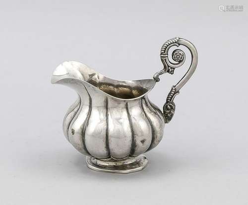 Creamer, 19th century, silver tested, round base, bulgy