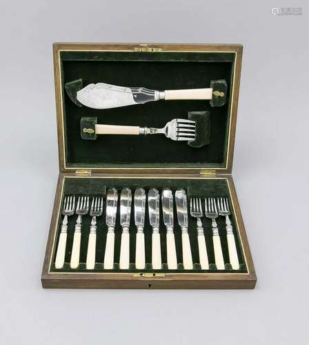 Fish cutlery for six persons, England, 20th century,