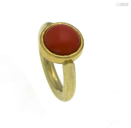Coral ring GG 750/000 with a round coral cabochon 11.5
