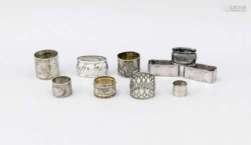 Ten napkin rings, 20th century, different
