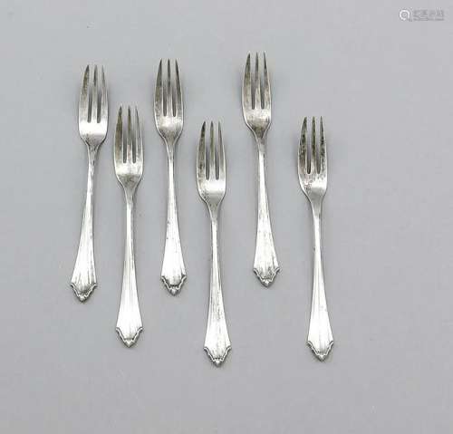 Six pastry forks, German, 20th cent., hallmarked Bremer