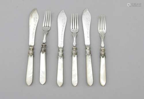 Fish cutlery for 12 persons, around 1900, silver