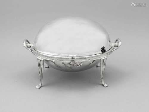 Oval warming bowl, England, 20th century, plated, on 4