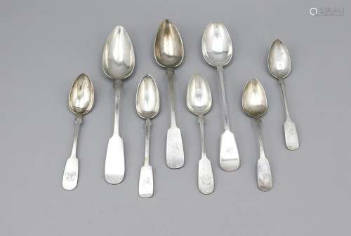 Compilation of five soup spoons and three serving