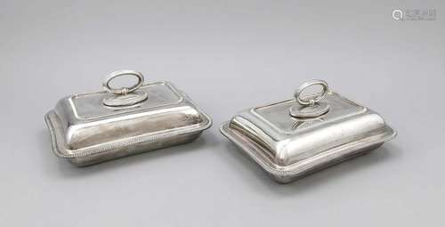 A pair of rectangular warming bowls, England, 20th