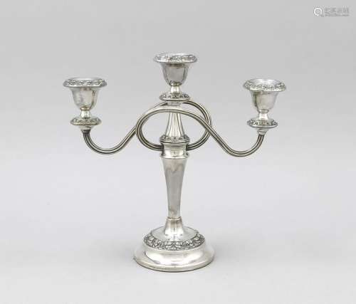 Three-flamed candlestick, England, 20th cent., plated,