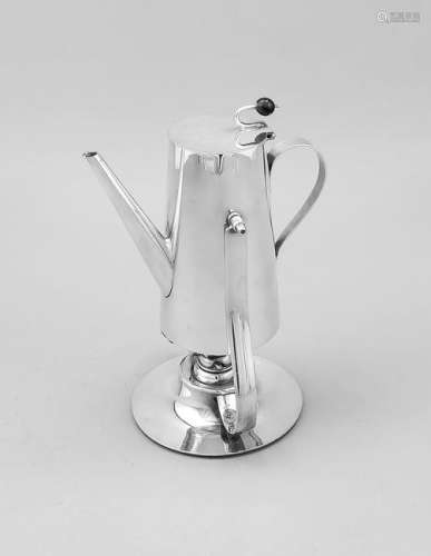 Coffee pot on rechaud, England, 20th century, plated,