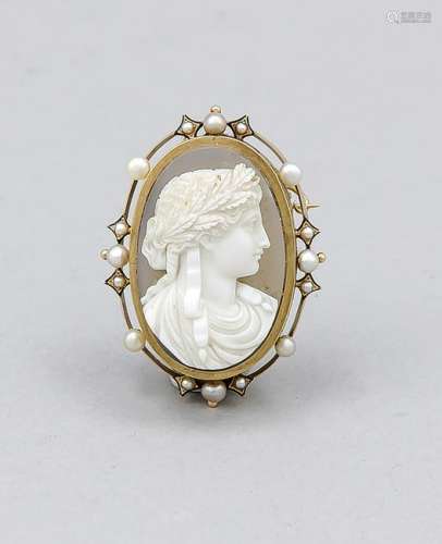 Agate gemstone brooch/pendant RG 585/000 with an oval,