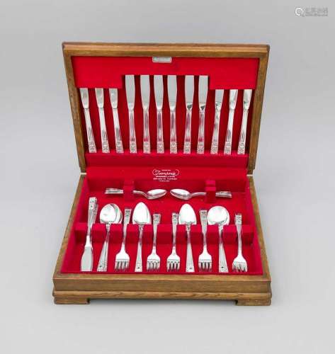 Cutlery for six persons, England, 20th century, plated,