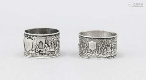 Two napkin rings, China, around 1900, silver tested,