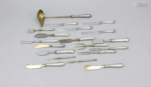 19 pieces cutlery, around 1900, silver different