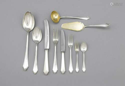 Cutlery for six persons, German, 20th cent., hallmarked