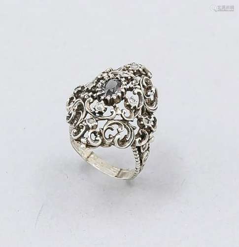 Ladies ring, silver tested, filigree worked with color