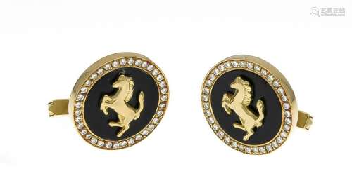 Onyx brilliant cufflinks GG 750/000 Horse emblem on 2