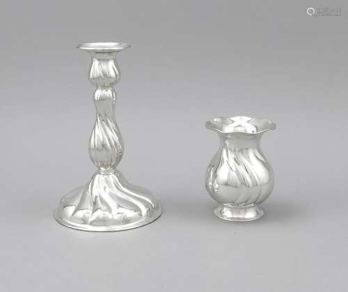 Candlestick and vase, German, 20th cent., Sterling