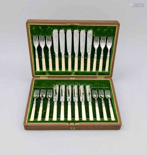 Fish cutlery for twelve persons, England, 20th century,