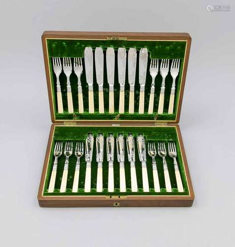 Fish cutlery for twelve persons, England, 20th century,