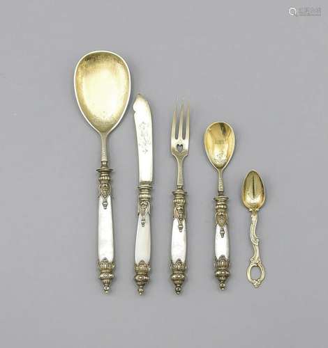37 pieces dessert cutlery, around 1900, gilded metal,