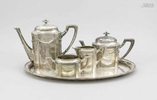 Four-piece coffee and tea service on oval tray, German,