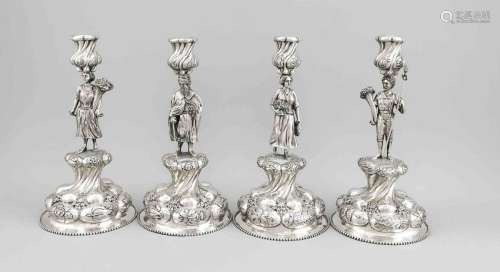 Four large historicism candlesticks, German, end of the