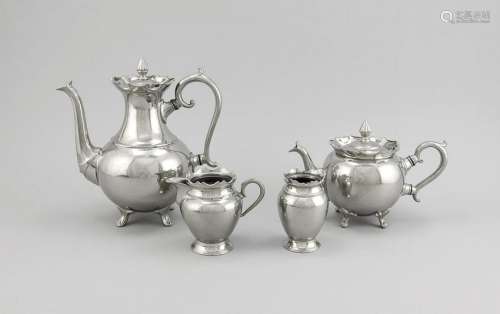 Coffee and teapot, 20th century, plated, on 4 feet,