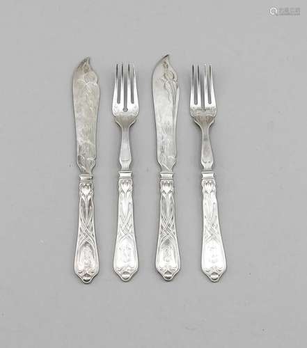 Art Nouveau fish cutlery for two persons, German,