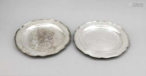 Pair of large charger plates, German, 19th century,