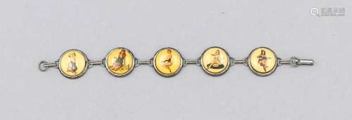Bracelet, silver tested, with 5 portrayals of pin-up
