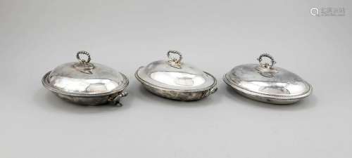 Three oval warming bowls, England, 20th century,