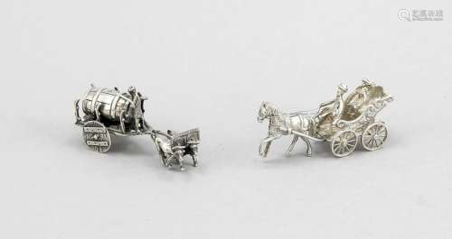 Two miniatures, 20th century, silver tested, one-horse