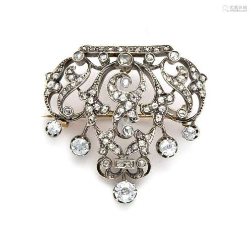 Old-cut diamond diamond rose brooch red gold and silver