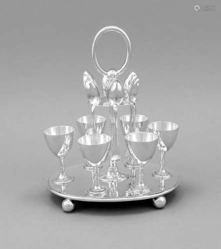 Eggcup set, England, 20th century, plated, oval stand