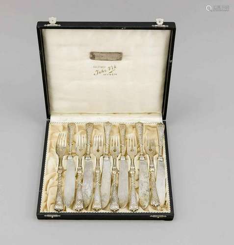 Fish cutlery for 6 persons, around 1900, silver