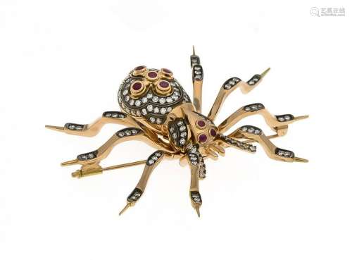 Ruby old cut diamond brooch spider RG 585/000 (Russia