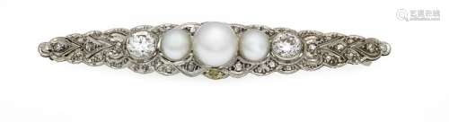 Art Deco old cut diamond pearl brooch WG 585/000 with 2