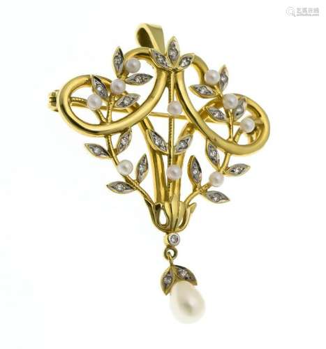 Pearl brilliant pendant / brooch GG / WG 585/000 with a